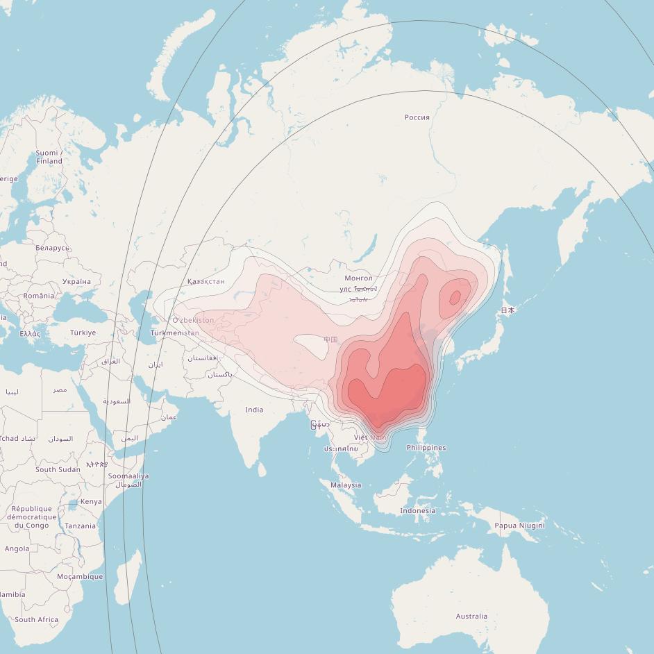 Asiasat 9 at 122° E downlink Ku-band East Asia beam coverage map