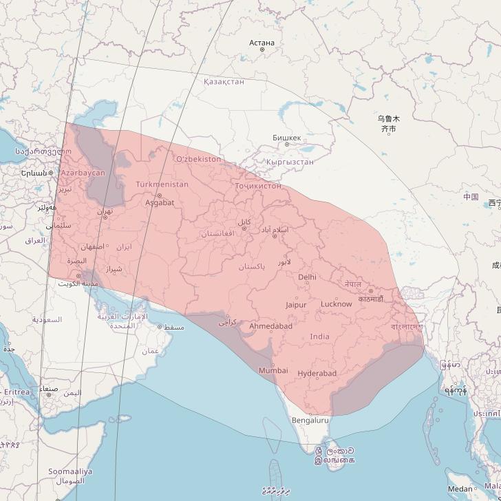 JCSat 4B at 124&deg; E downlink Ku-band Steerable beam (subject to change) coverage map