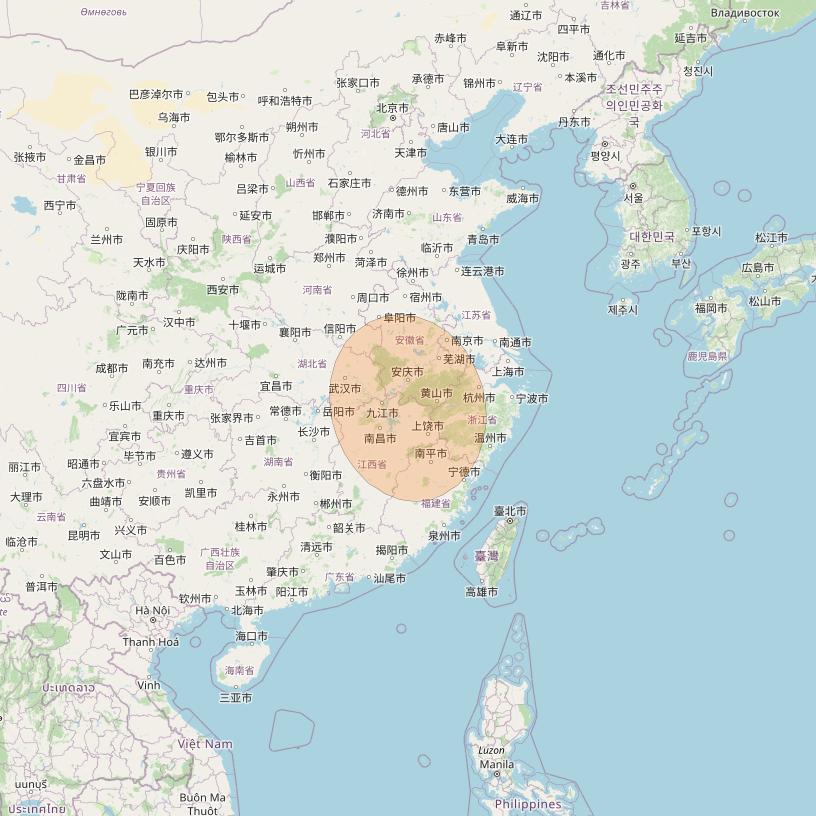 Chinasat 26 at 125&deg; E downlink Ka-band B025 User Spot beam coverage map