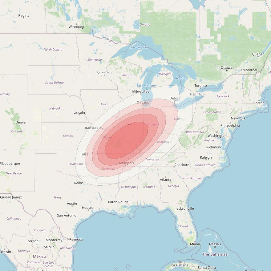 Ciel 2 at 129° W downlink Ku-band  EasternMissouriSB30 Spot Beam coverage map