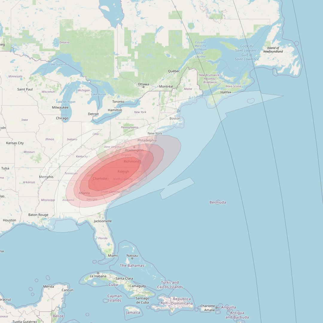 Ciel 2 at 129° W downlink Ku-band  NorthCarolinaSB39 Spot Beam coverage map