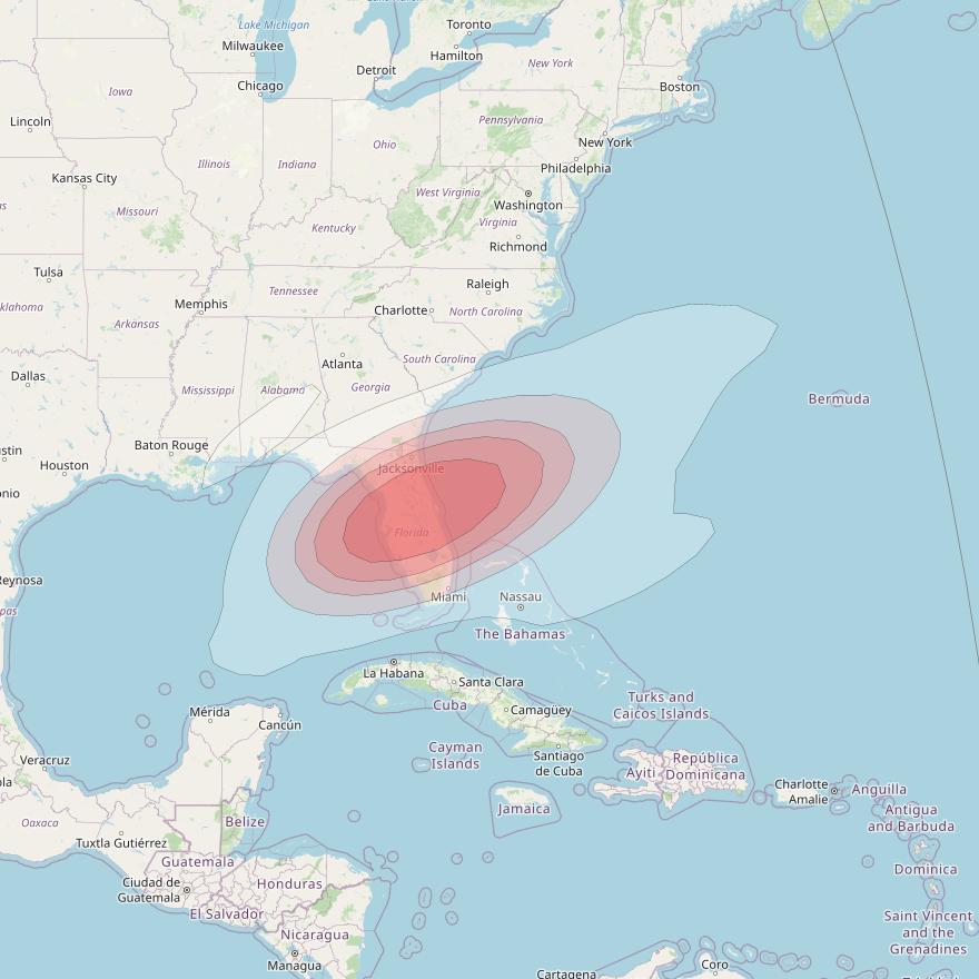 Ciel 2 at 129° W downlink Ku-band  SCentralFlSB53 Spot Beam coverage map