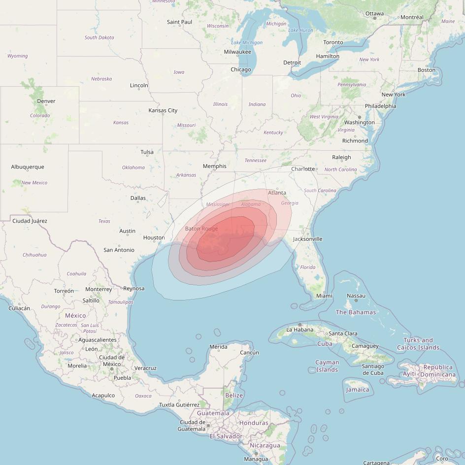 Ciel 2 at 129° W downlink Ku-band  SELouisianaSB50 Spot Beam coverage map