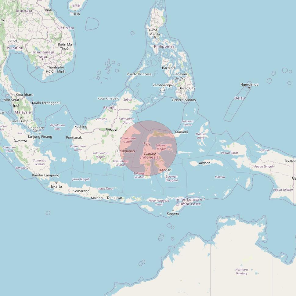 APSTAR 6D at 134° E downlink Ku-band S58 User Spot beam coverage map