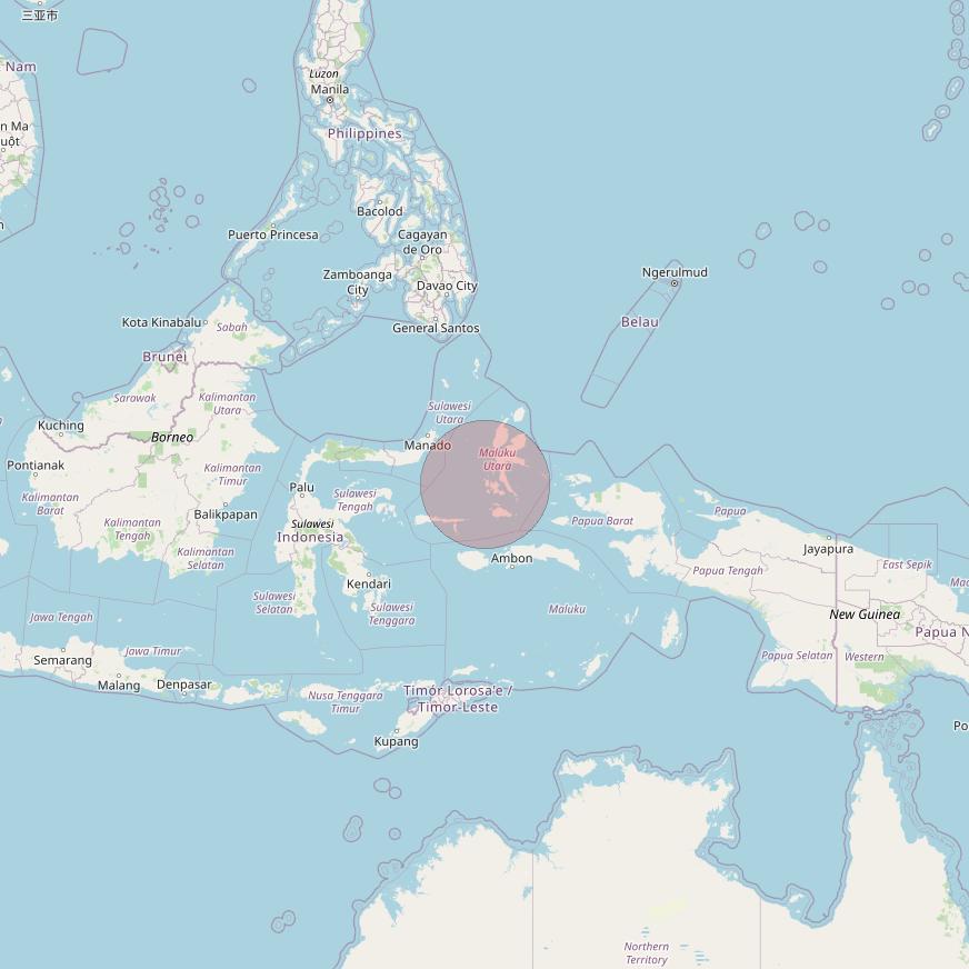 APSTAR 6E at 134&deg; E downlink Ku-band Spot18 User Spot beam coverage map