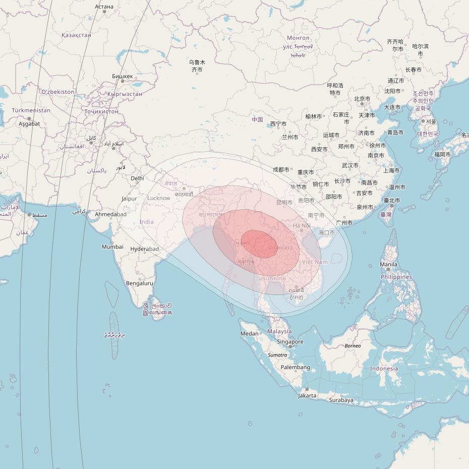 Telstar 18V at 138° E downlink Ku-band Indochina beam coverage map