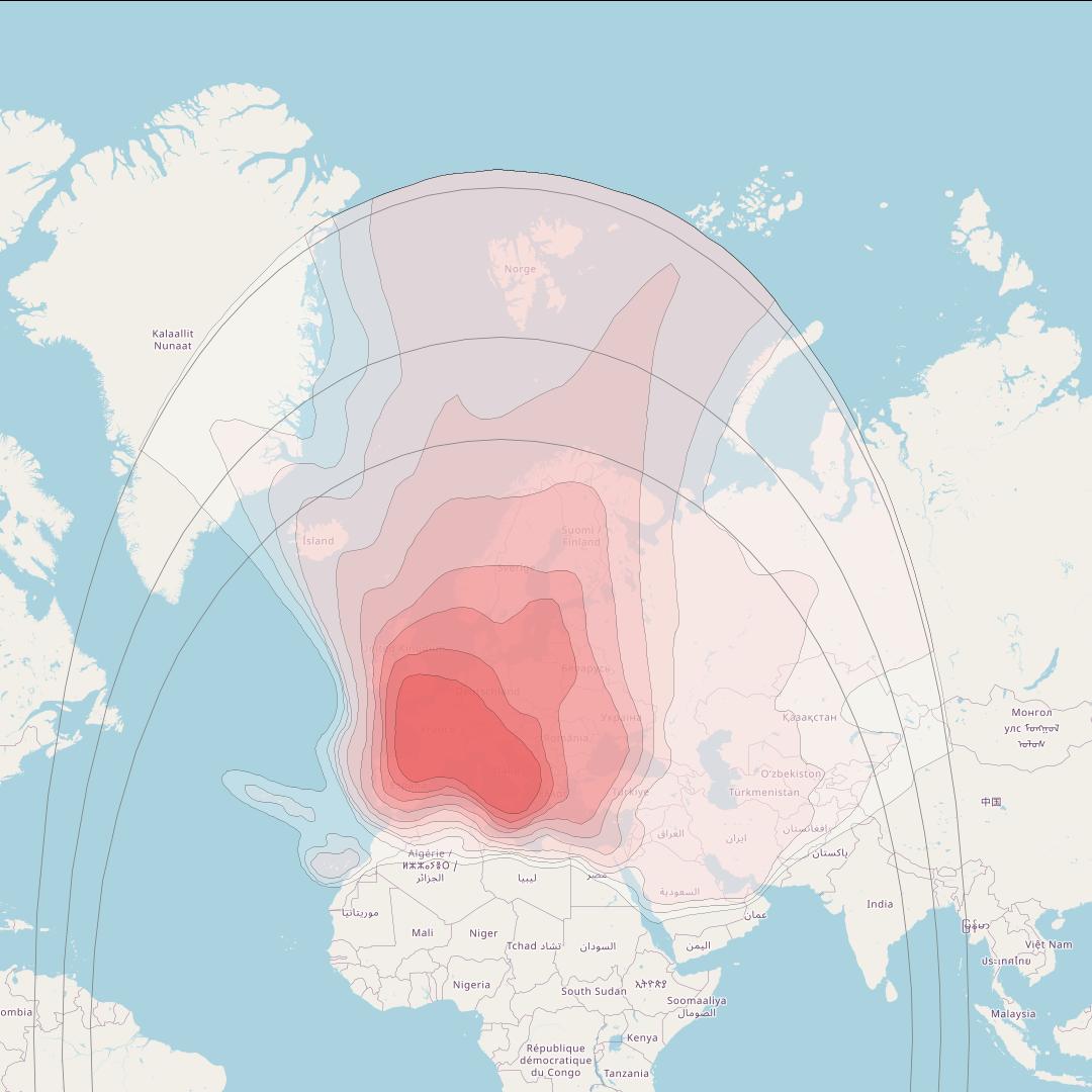 Eutelsat Hot Bird 13C at 13° E downlink Ku-band Wide Europe Beam coverage map