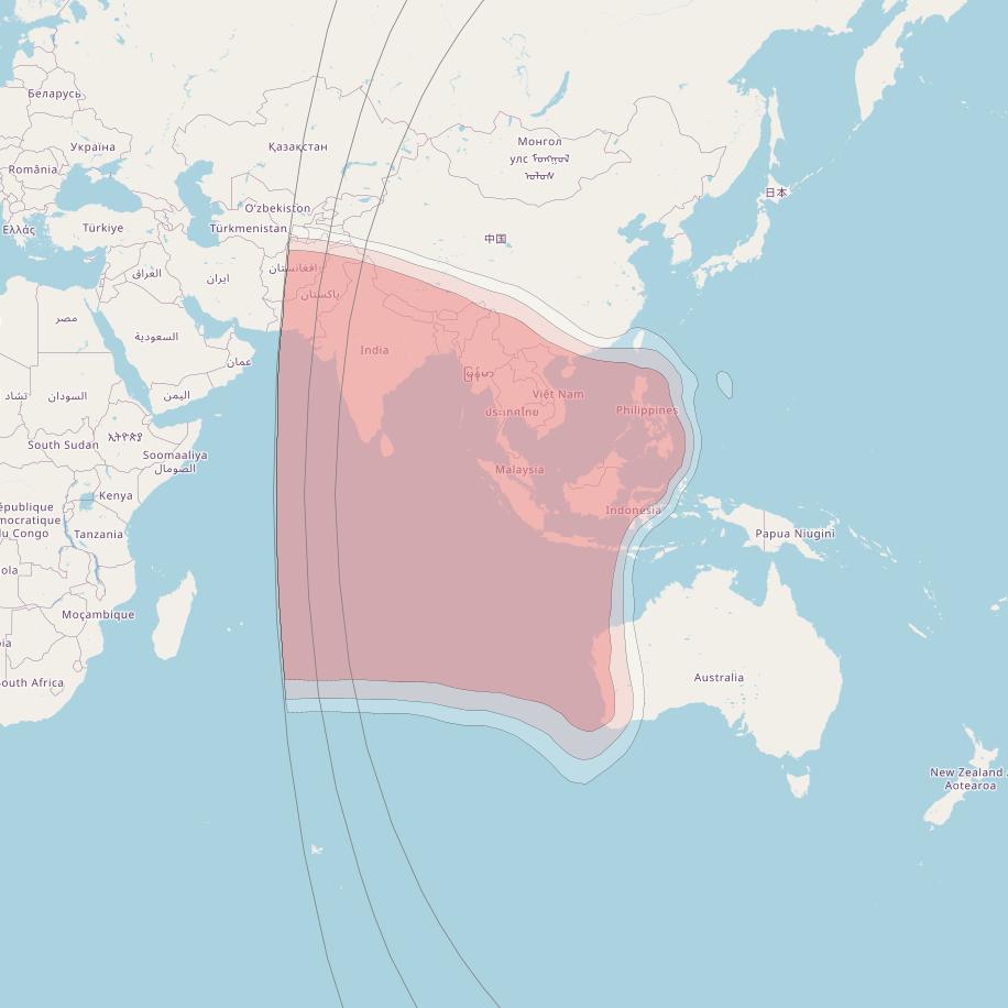 Superbird C2 at 144° E downlink Ku-band South East Asia Beam coverage map