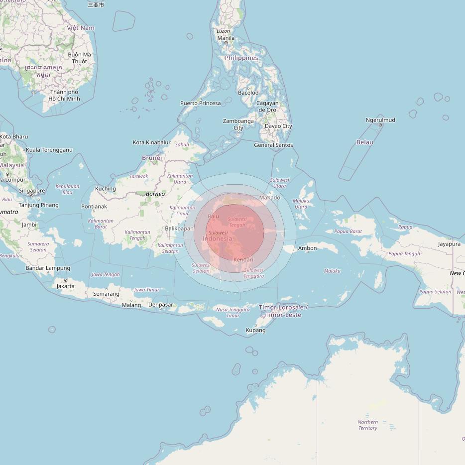 Nusantara Satu at 146° E downlink Ku-band S5 HTS Spot beam coverage map