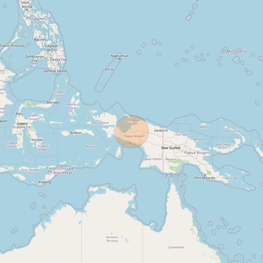 JCSat 1C at 150° E downlink Ka-band S11 (West Papua/RHCP/A) User Spot beam coverage map