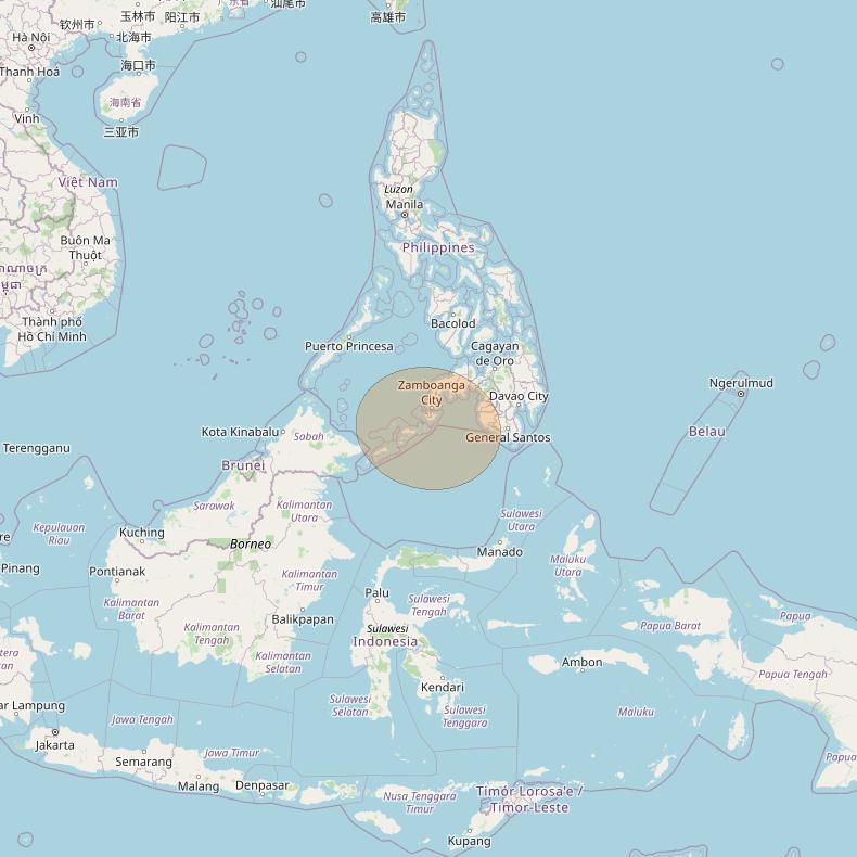 JCSat 1C at 150° E downlink Ka-band S53 (Sulu/LHCP/B) User Spot beam coverage map