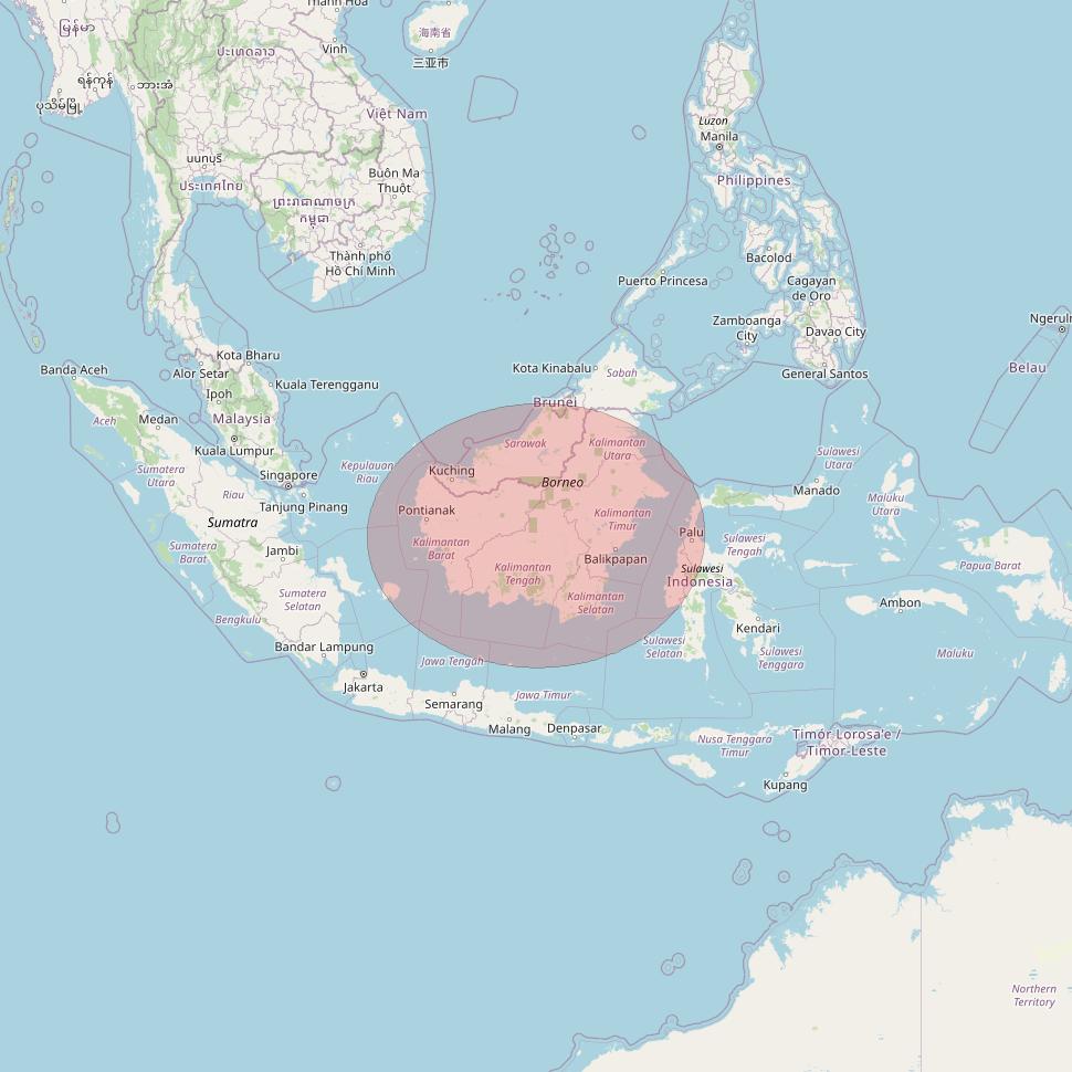 JCSat 1C at 150° E downlink Ku-band User Spot06 beam coverage map