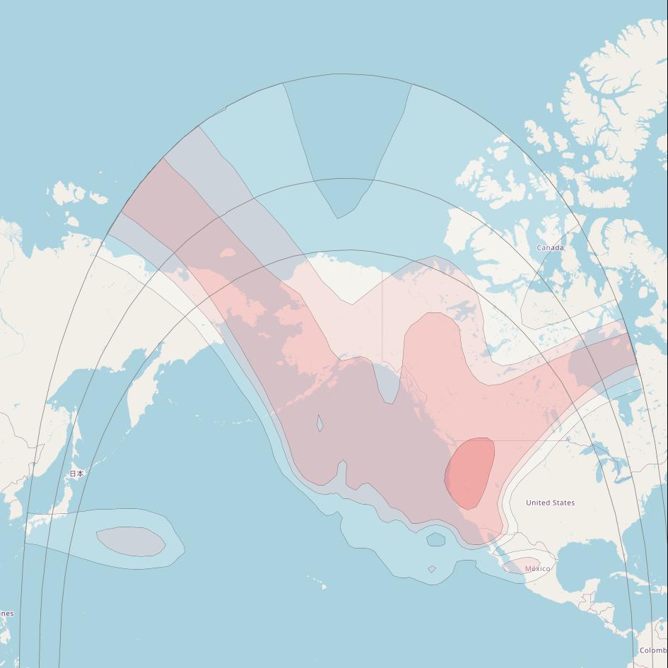 Horizons 1 at 150&deg; W downlink Ku-band Wide beam coverage map