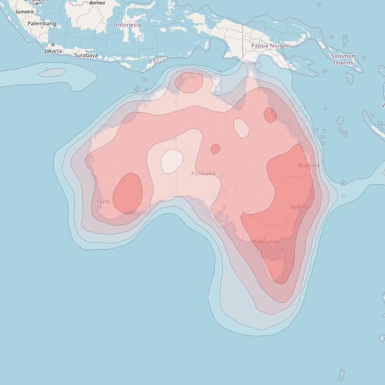 Optus D2 at 160° E downlink Ku-band FNA Beam coverage map