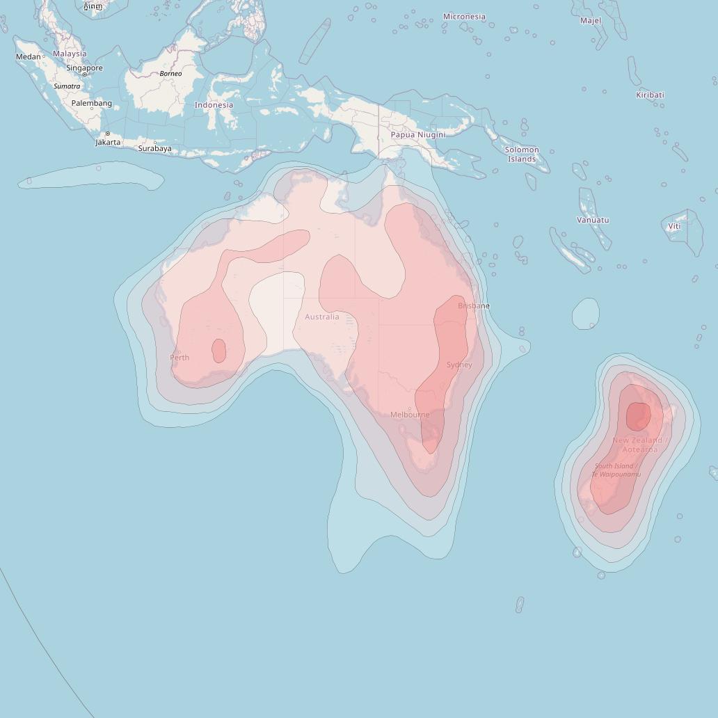 Optus D2 at 160° E downlink Ku-band FNANZ Beam coverage map