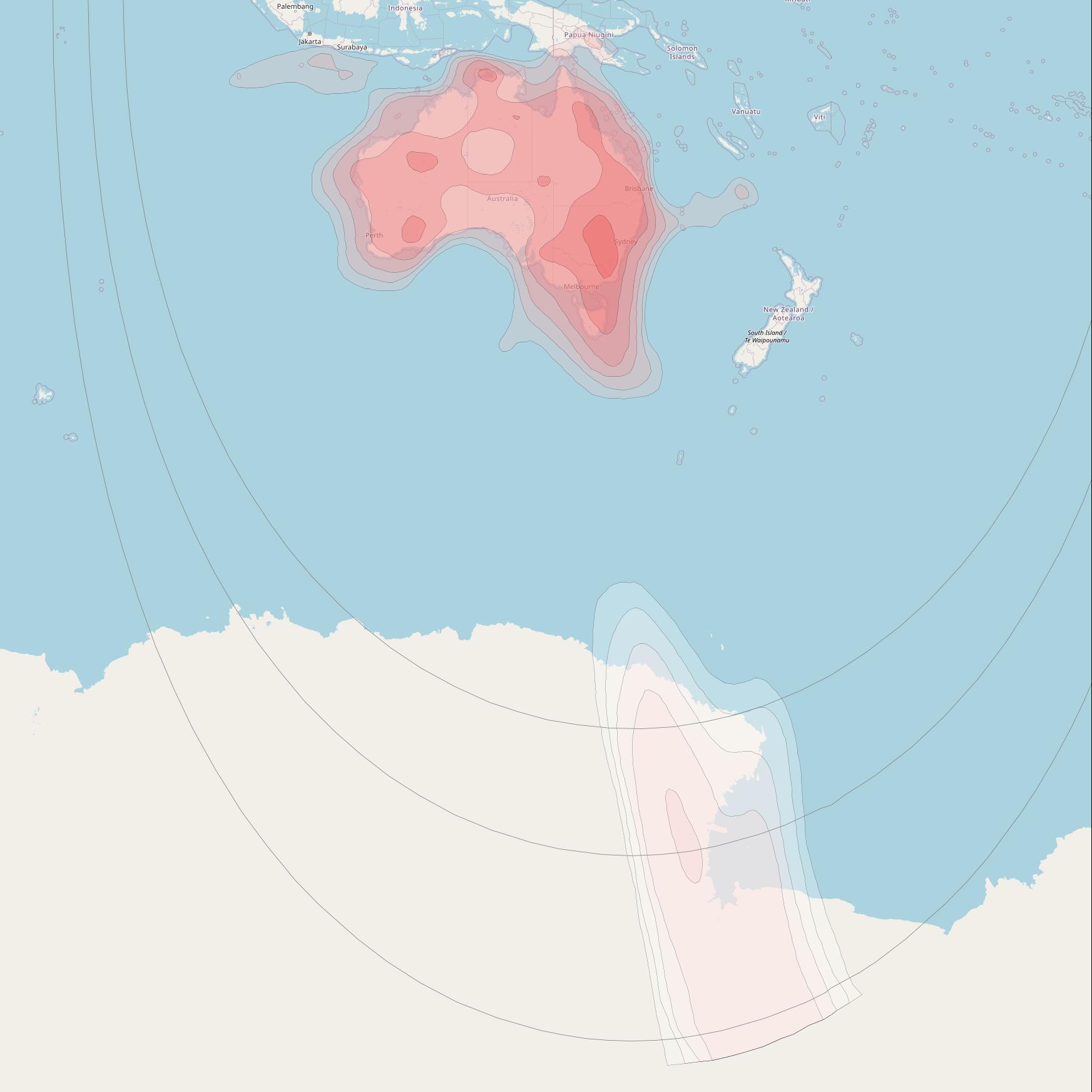 Optus D2 at 160° E downlink Ku-band FNB Beam coverage map