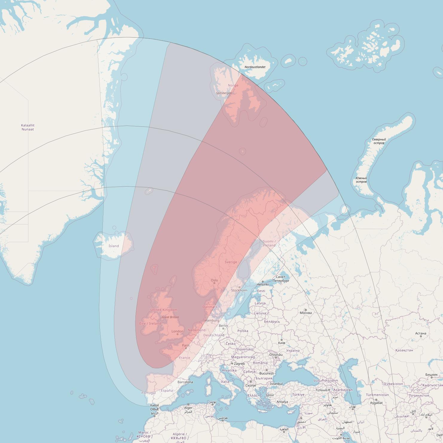 Telstar 12V at 15° W downlink Ku-band Euro Spot 1 beam coverage map