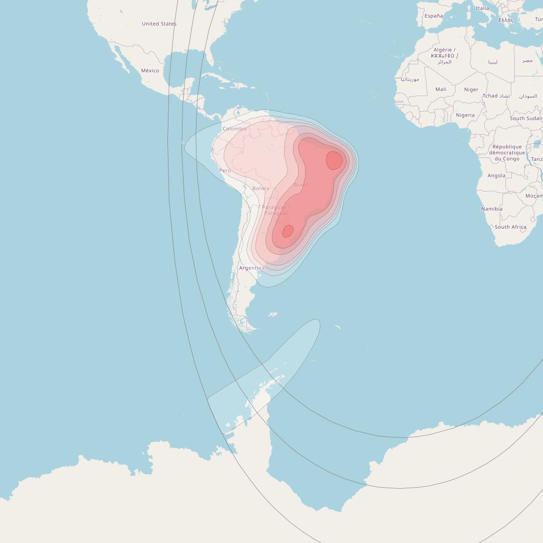 Telstar 12V at 15° W downlink Ku-band Brazil beam coverage map