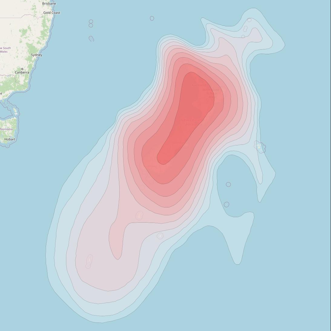 Optus D1 at 160° E downlink Ku-band FNZB Beam coverage map
