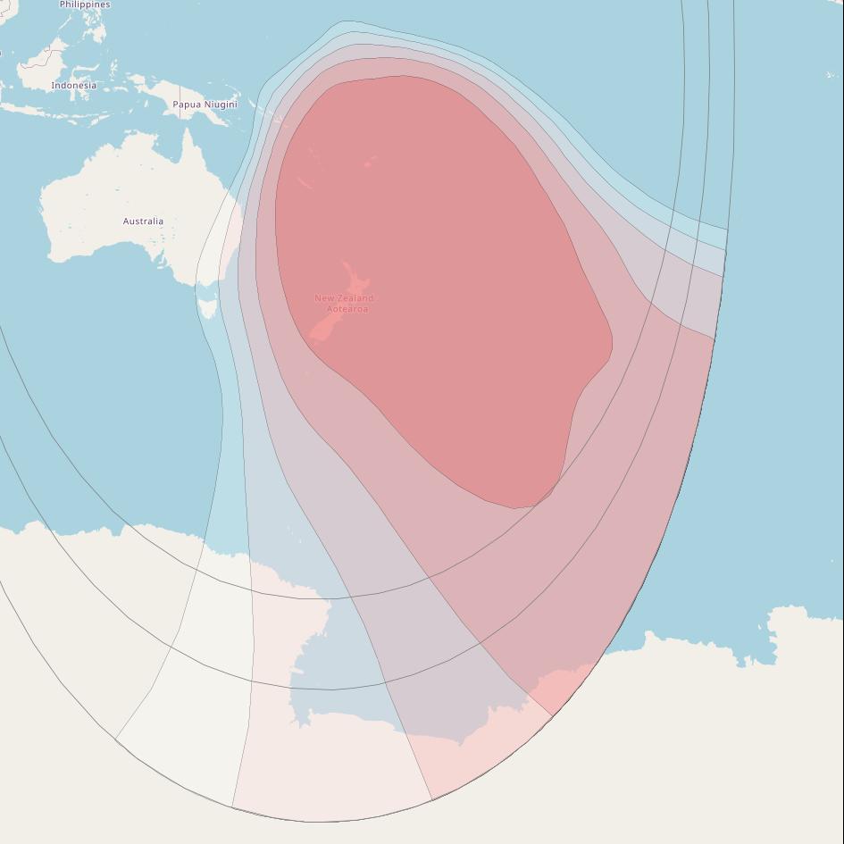 Horizons 3E at 169° E downlink Ku-band Spot P1 beam coverage map