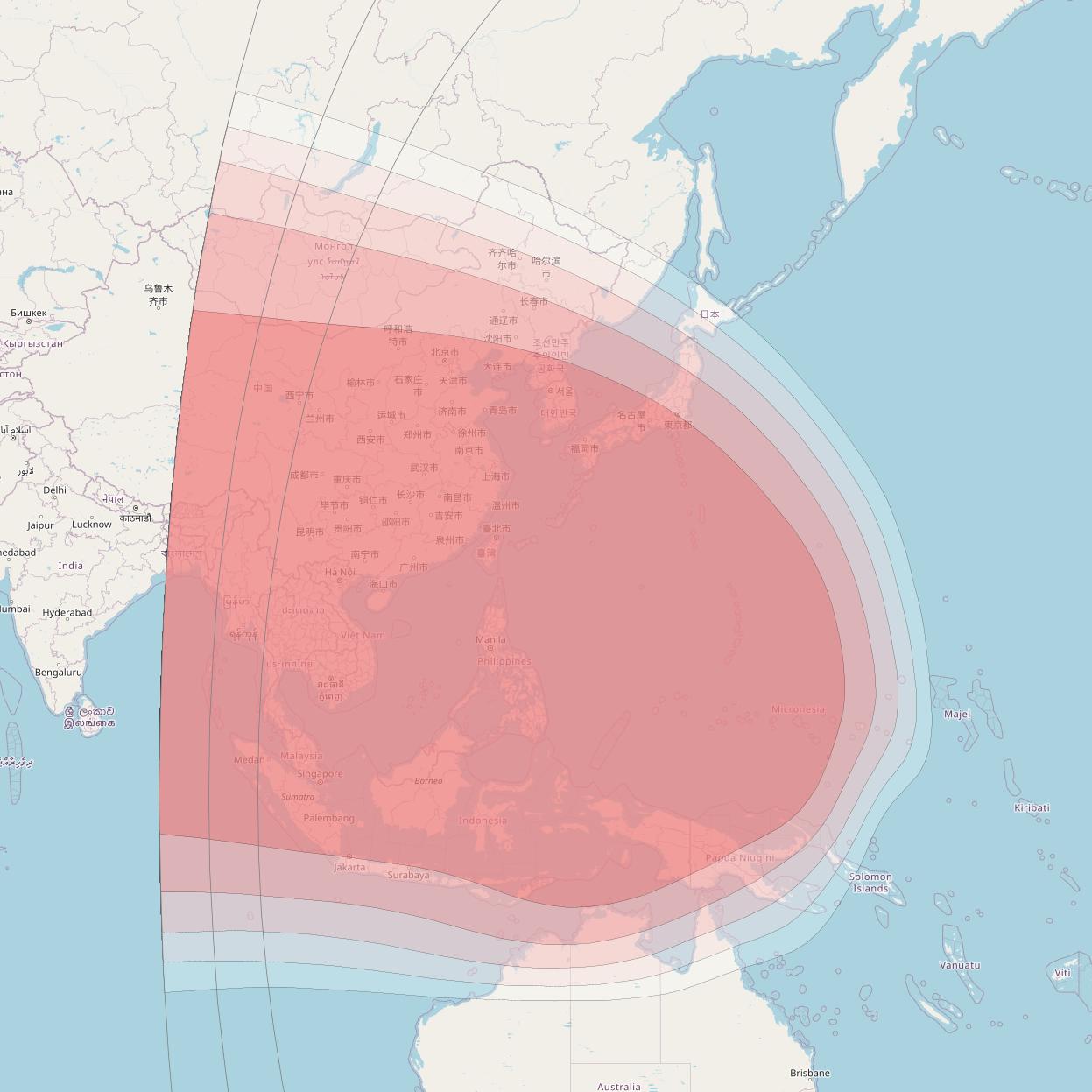 Horizons 3E at 169° E downlink Ku-band Spot P5 beam coverage map