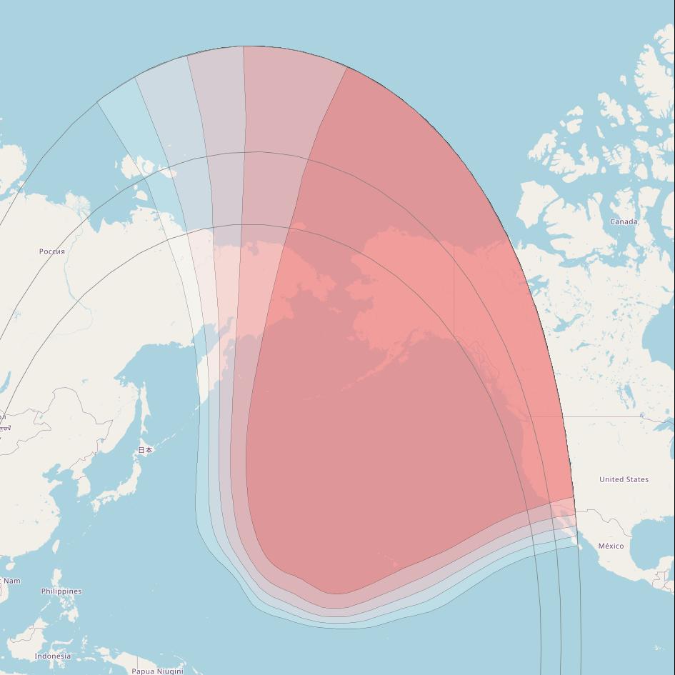 Horizons 3E at 169° E downlink Ku-band Spot P6 beam coverage map