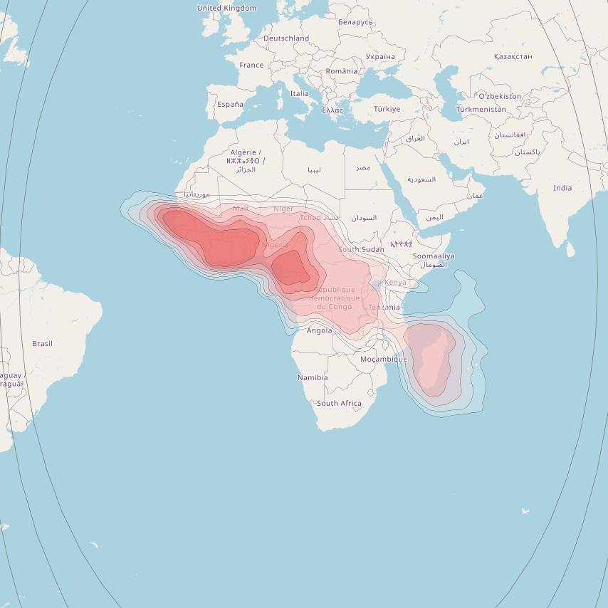Eutelsat 16A at 16° E downlink Ku-band Sub Saharan Africa beam coverage map