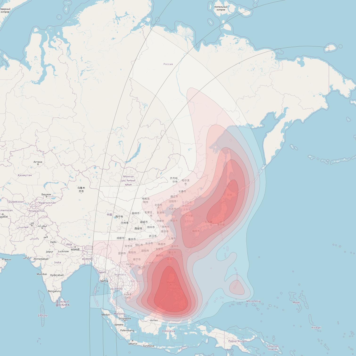 Eutelsat 172B at 172° E downlink Ku-band North-East Asia beam coverage map