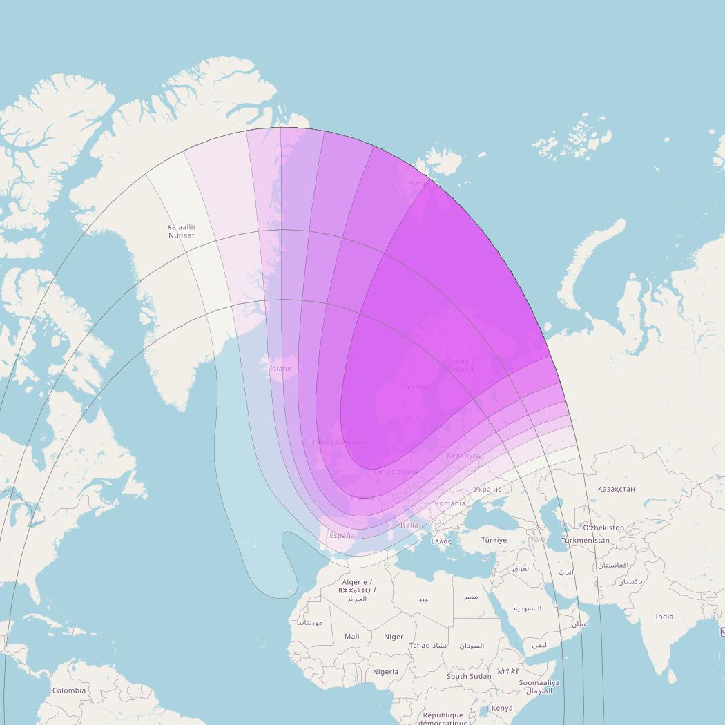 Intelsat 37e at 18° W downlink C-band Europe beam coverage map