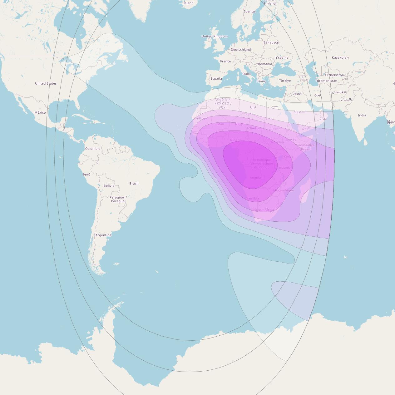 Intelsat 37e at 18° W downlink C-band Central Africa beam coverage map