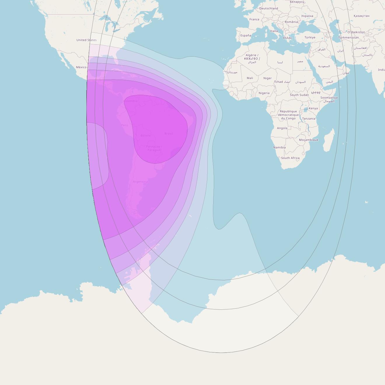 Intelsat 37e at 18° W downlink C-band Latin America beam coverage map