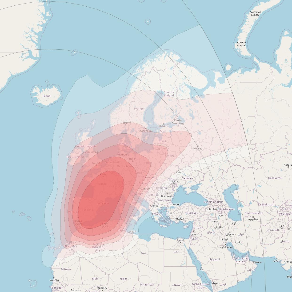 Intelsat 37e at 18° W downlink Ku-band Spot04 User beam coverage map