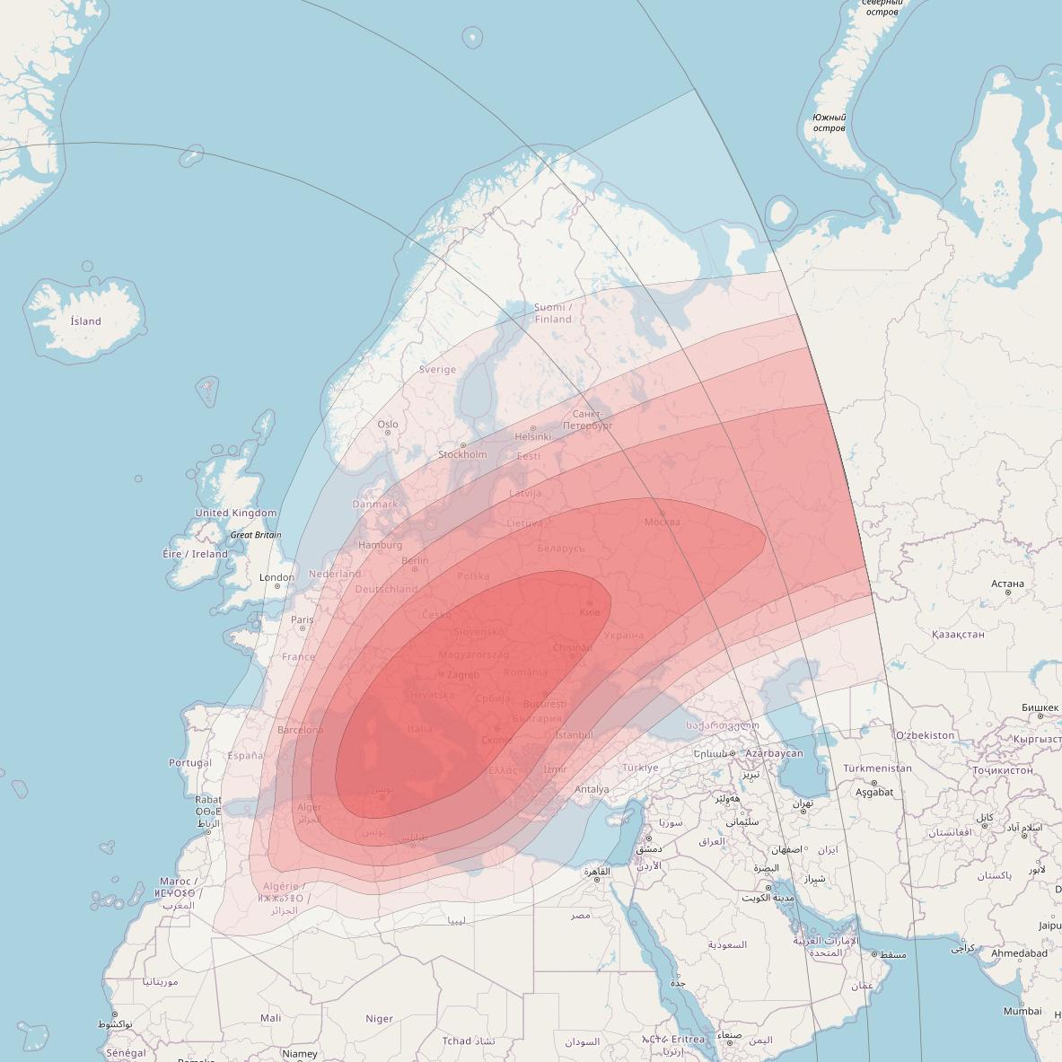 Intelsat 37e at 18° W downlink Ku-band Spot05 User beam coverage map