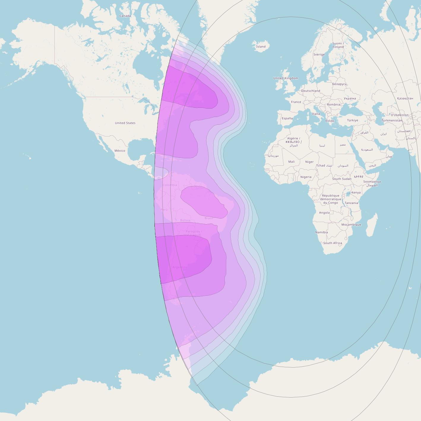 Intelsat 10-02 at 1° W downlink C-band West Hemi Beam coverage map