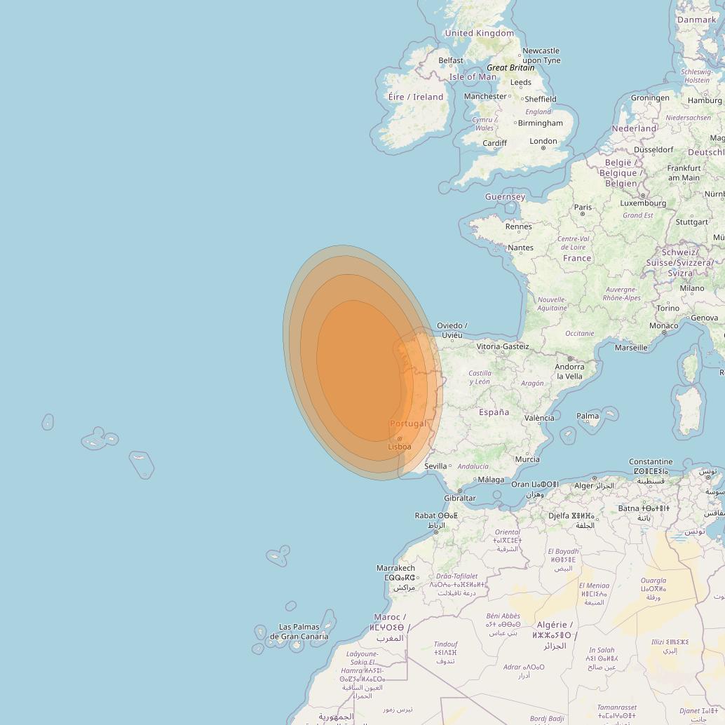 Thor 7 at 1° W downlink Ka-band Spot 09 beam coverage map