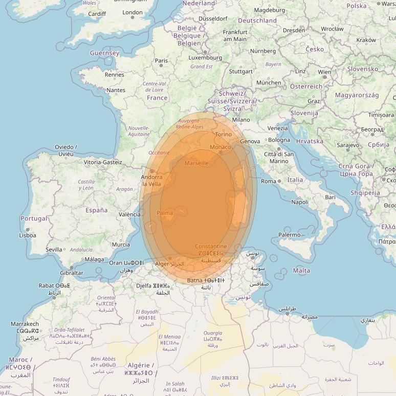 Thor 7 at 1° W downlink Ka-band Spot 12 beam coverage map