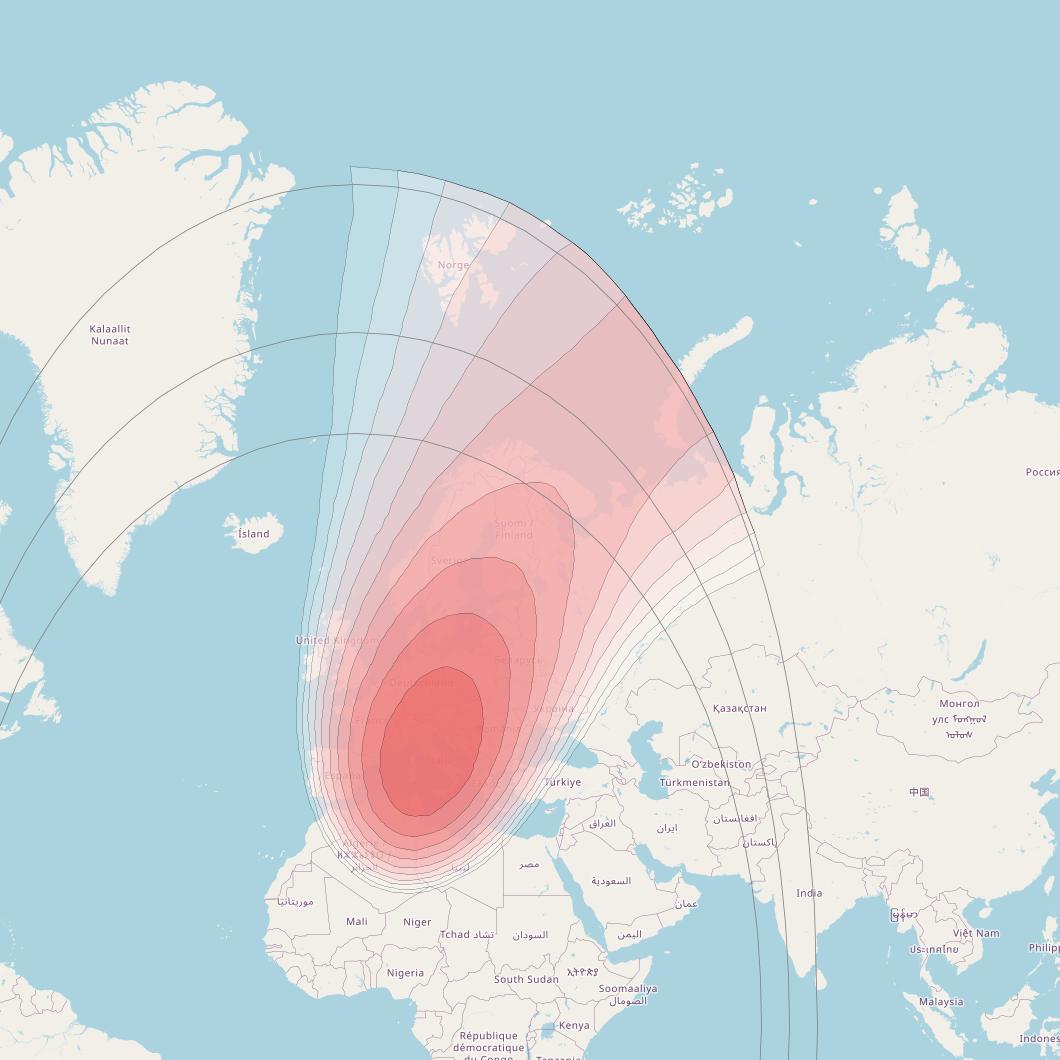 Intelsat 10-02 + MEV2 at 1° W downlink Ku-band Spot 3/3X Beam coverage map