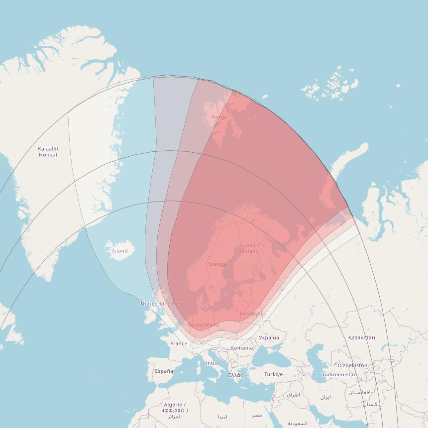 Thor 6 at 1° W downlink Ku-band K1 Beam coverage map