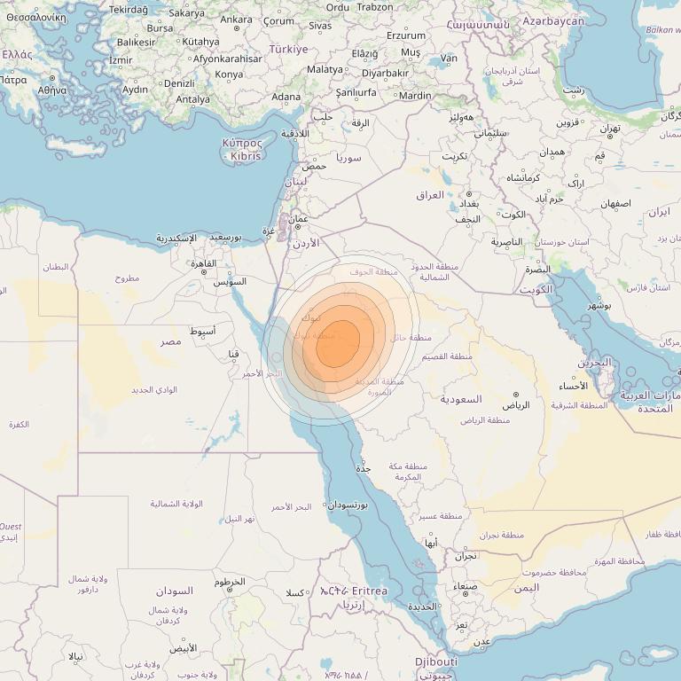 Arabsat 5C at 20° E downlink Ka-band Spot 02 beam coverage map