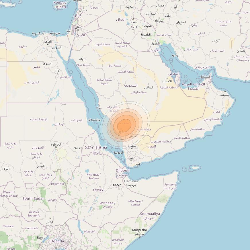 Arabsat 5C at 20° E downlink Ka-band Spot 04 beam coverage map