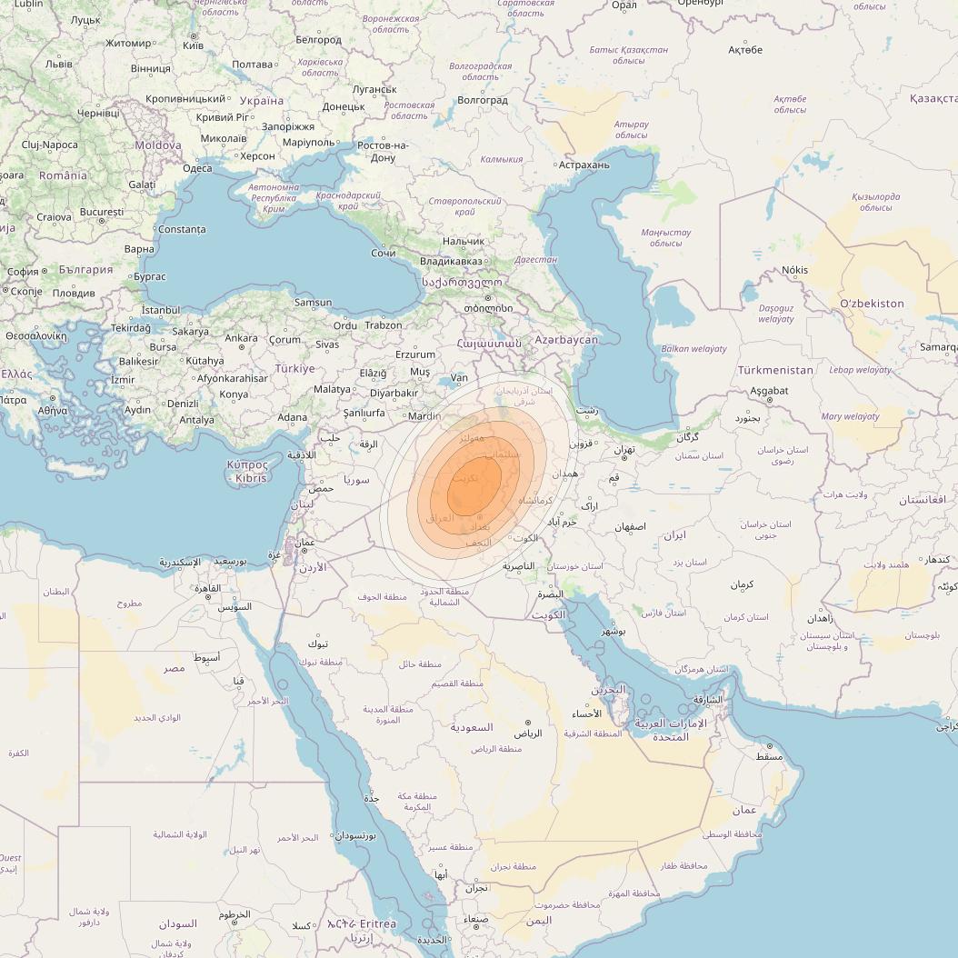 Arabsat 5C at 20° E downlink Ka-band Spot 06 beam coverage map