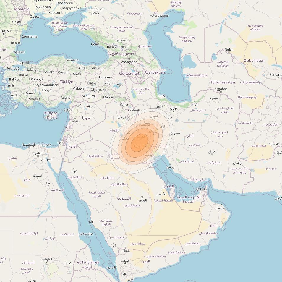 Arabsat 5C at 20° E downlink Ka-band Spot 07 beam coverage map