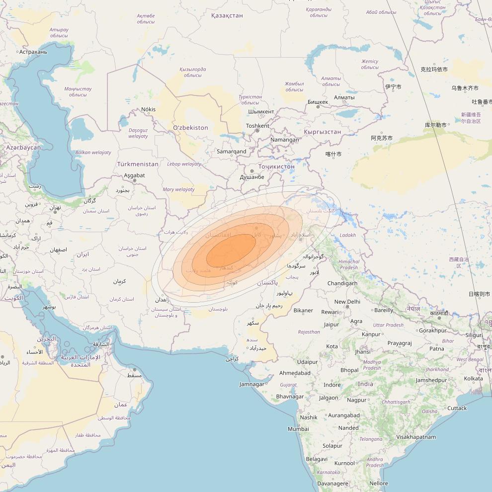 Arabsat 5C at 20° E downlink Ka-band Spot 10 beam coverage map