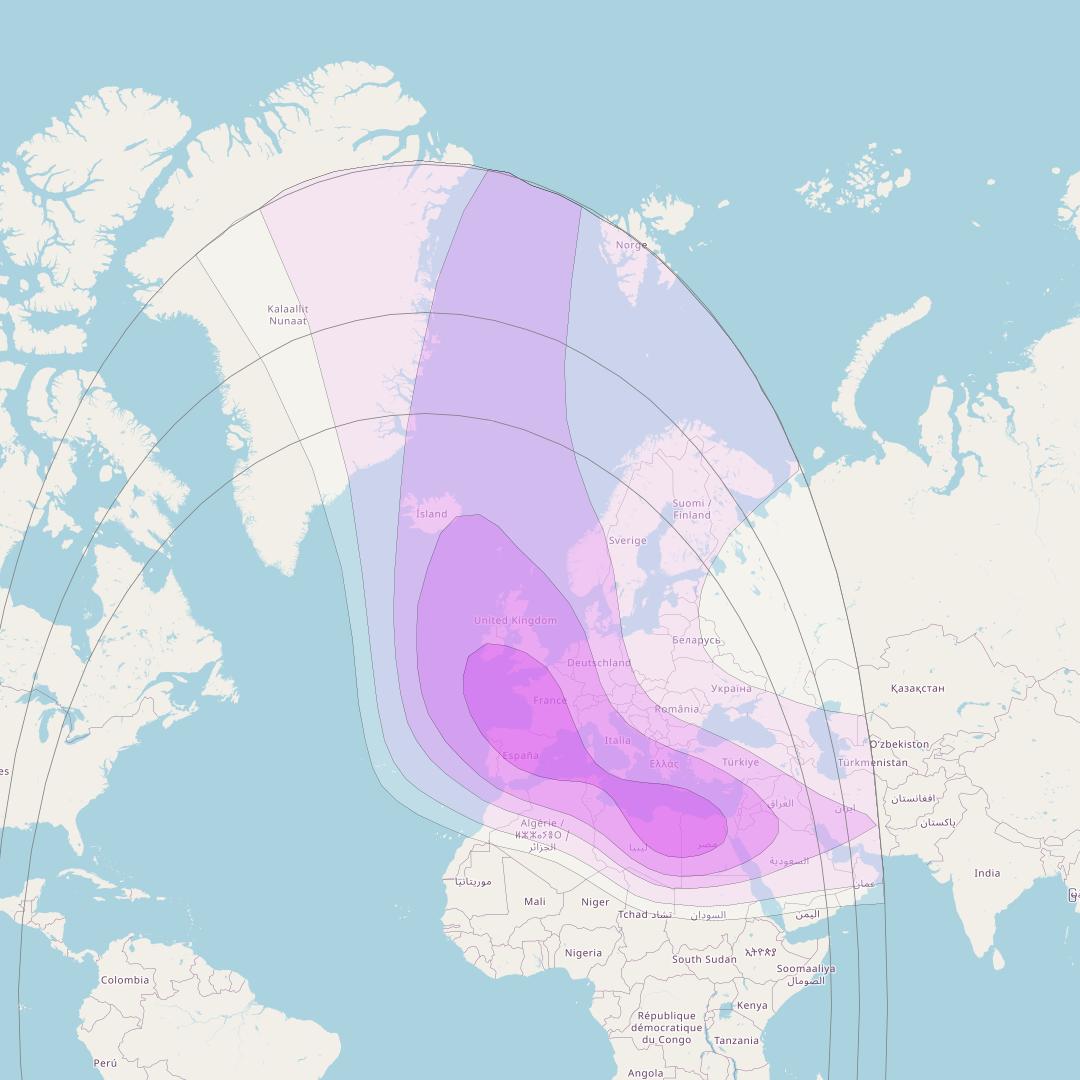 NSS 7 at 20° W downlink C-band North East Zone Beam coverage map