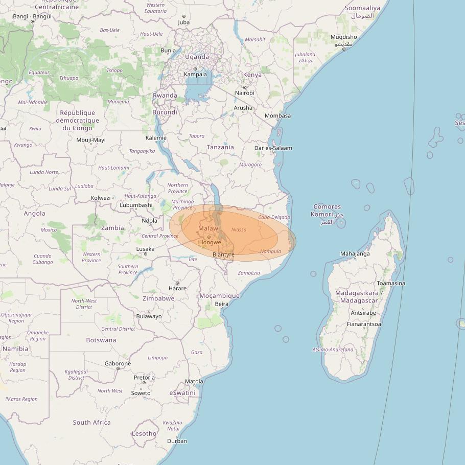 Al Yah 3 at 20° W downlink Ka-band Spot 58 User beam coverage map