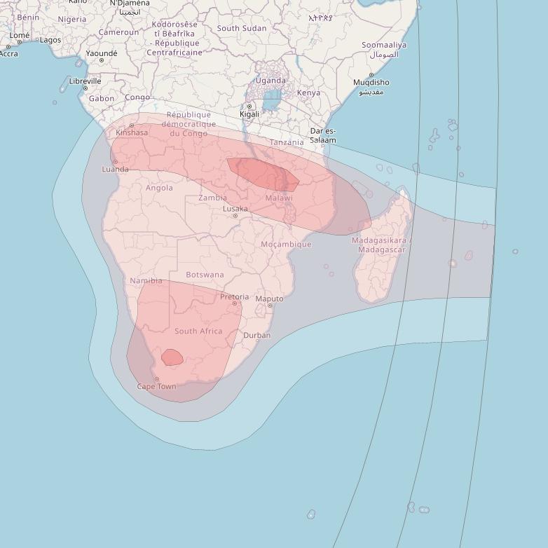 NSS 7 at 20° W downlink Ku-band South Africa Beam coverage map