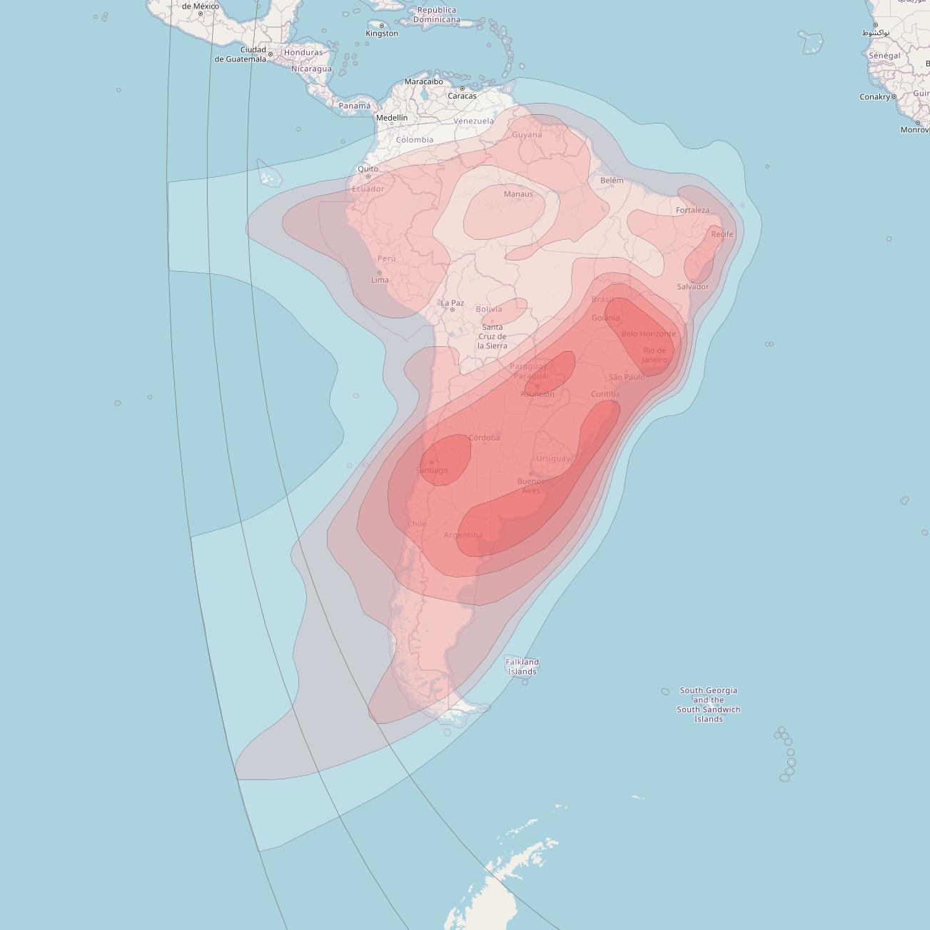 SES 4 at 22° W downlink Ku-band South America Beam coverage map
