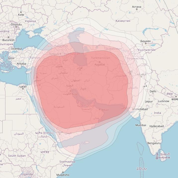 Astra 3B at 23° E downlink Ku-band Middle East Spot Beam coverage map