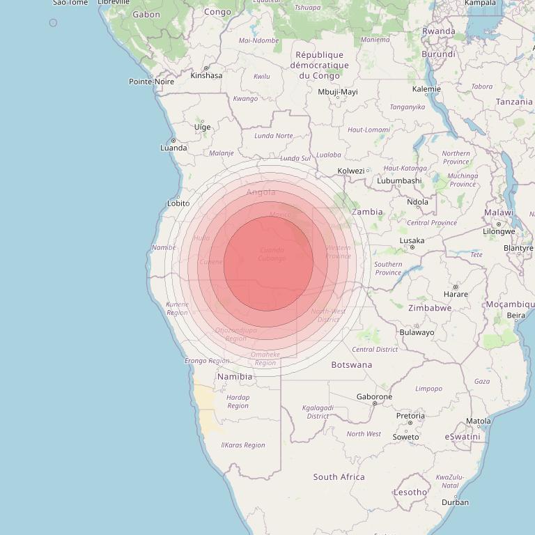 Angosat 2 at 23° E downlink Ku-band S16 Spot beam coverage map