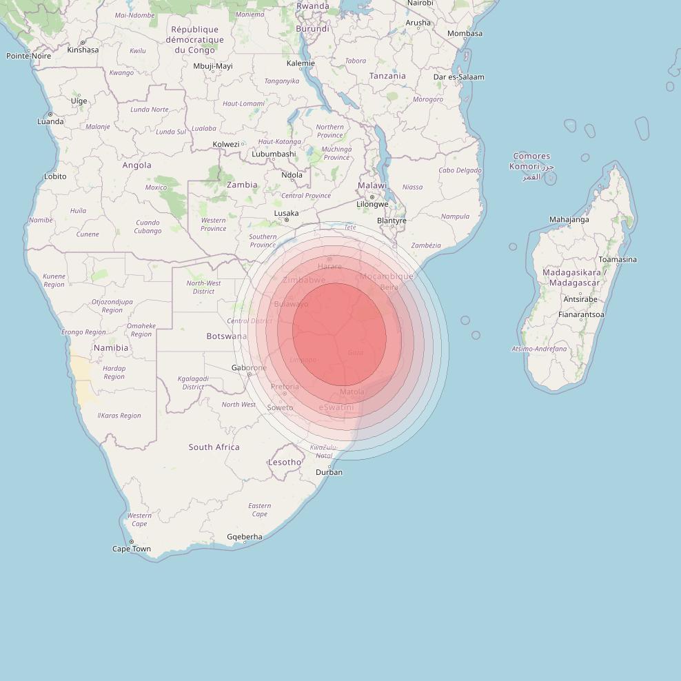 Angosat 2 at 23° E downlink Ku-band S22 Spot beam coverage map